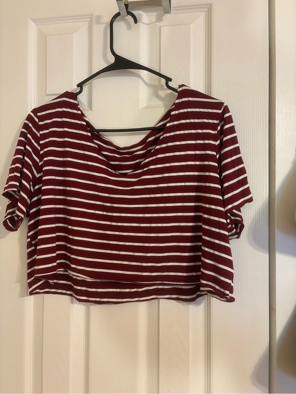 SHEIN Burgundy & White Striped Off-Shoulder Crop Top XL